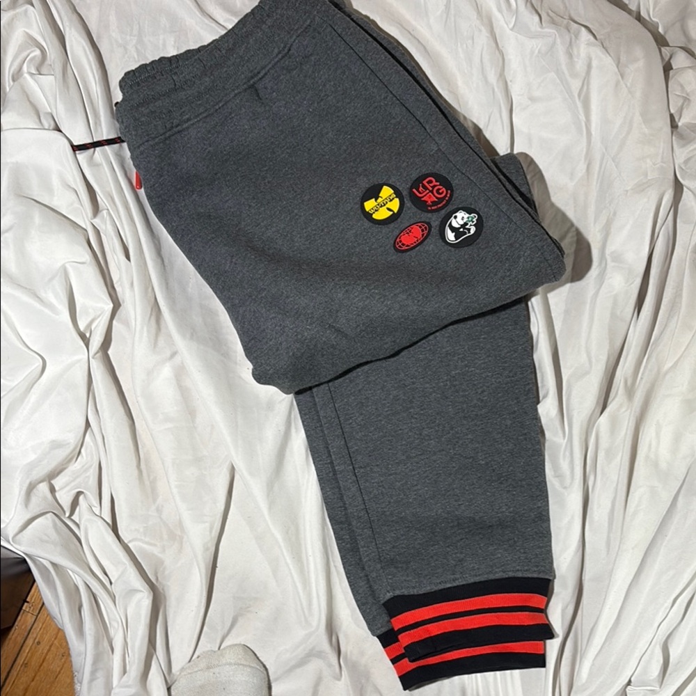 Gray LRG Joggers with Red Stripes